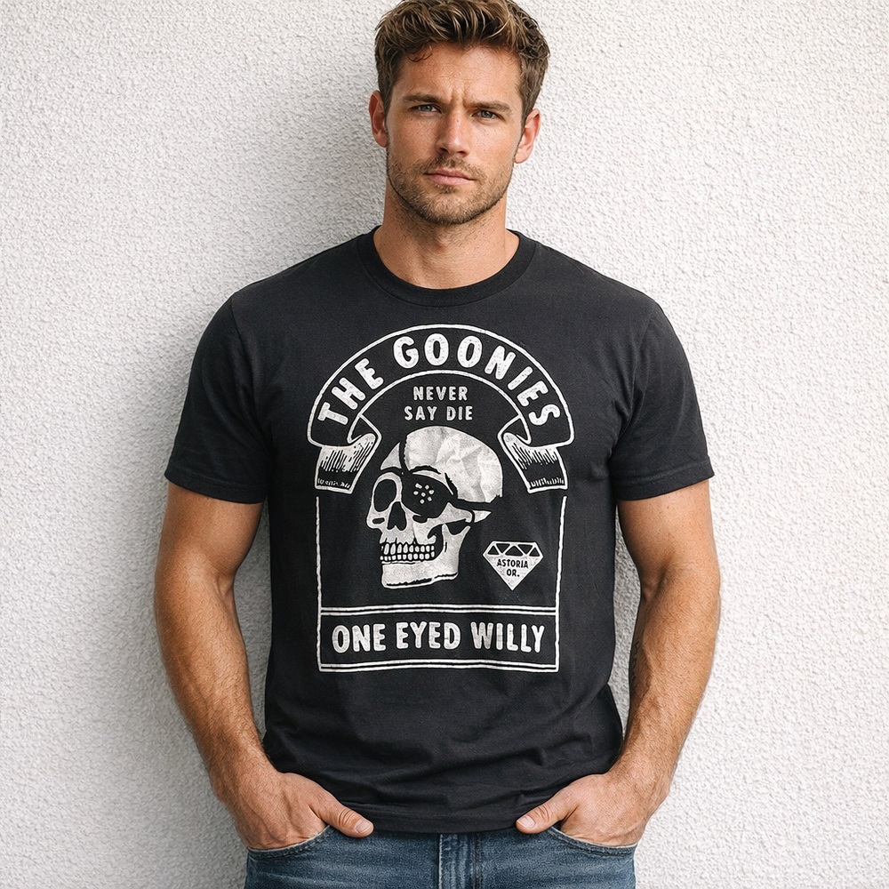 The Goonies one Eyed Willie black tee Tshirt Large never say die